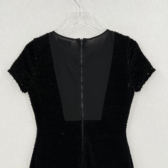 SAM EDELMAN Flocked Sequin Dress Womens 2 Black Karina Mini Shift Sheath Party - Picture 5 of 16